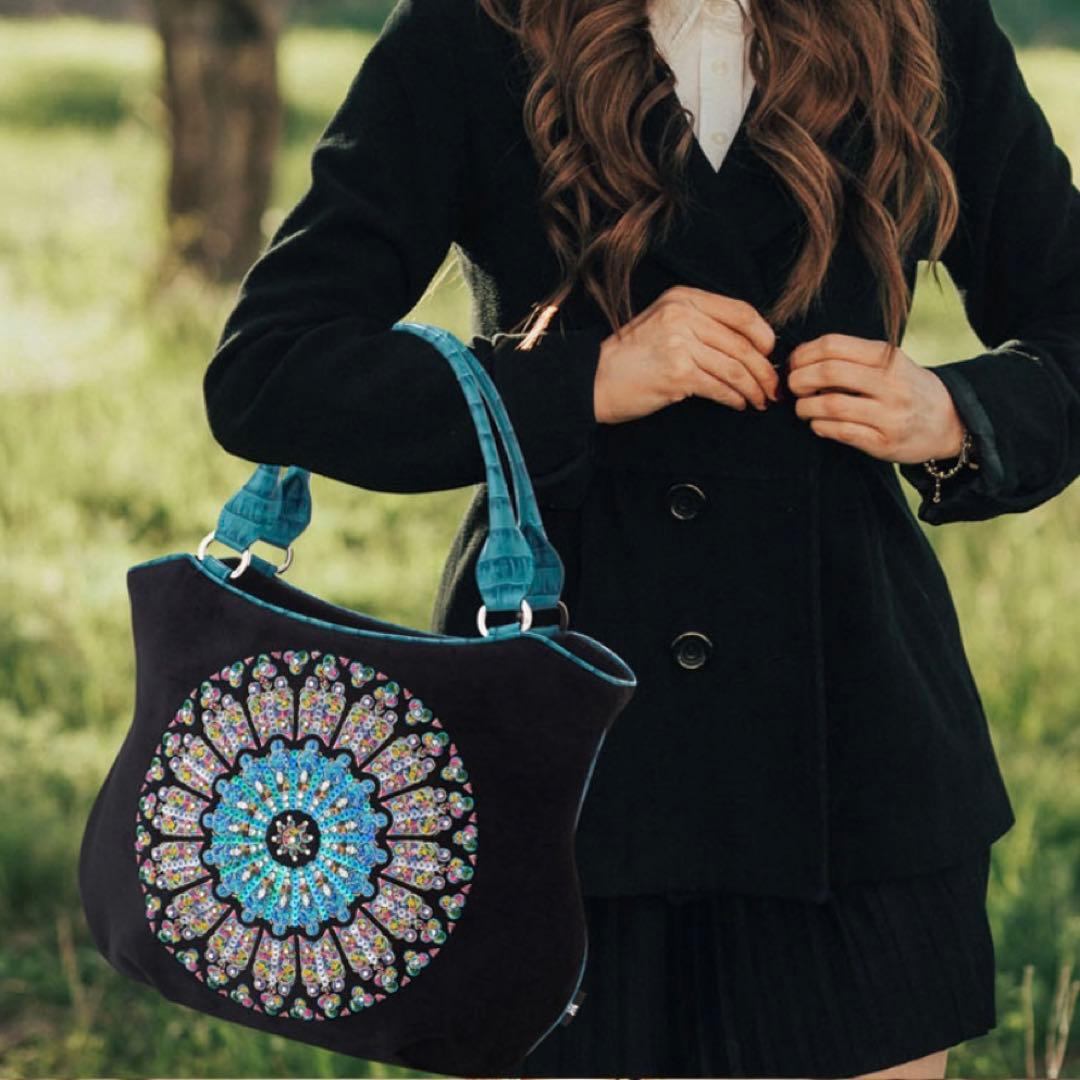 新品タグ付 シンクビー ノートルダム バッグ ブルー トートバッグ スパンコール