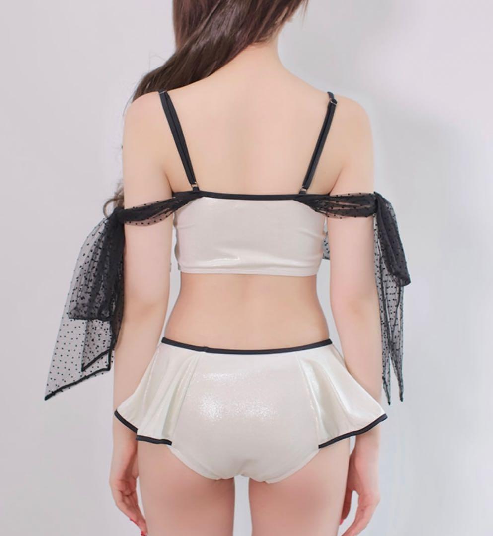 m me eme 水着 ドットチュールリボンバイカラースイムウェア