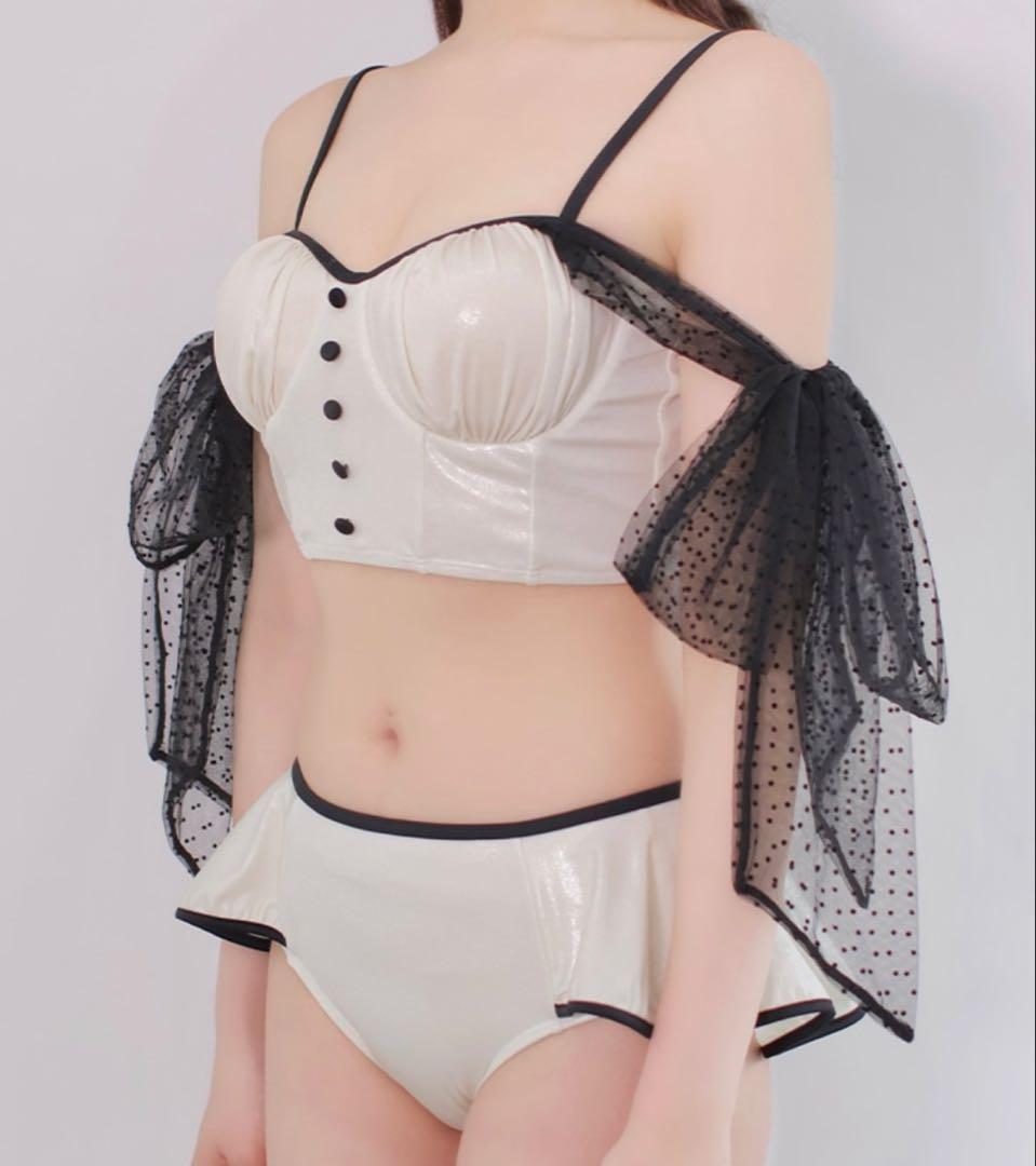 m me eme 水着 ドットチュールリボンバイカラースイムウェア