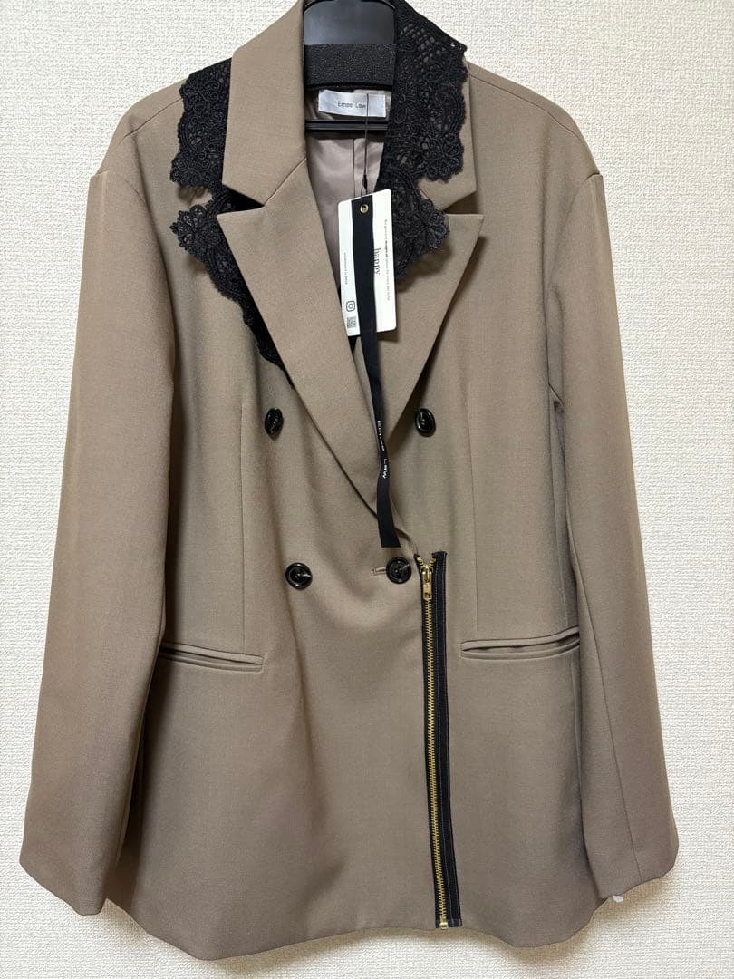 新品　今季　新作　Eimee Lawレースカラー ジップ ダブルジャケット　モカ