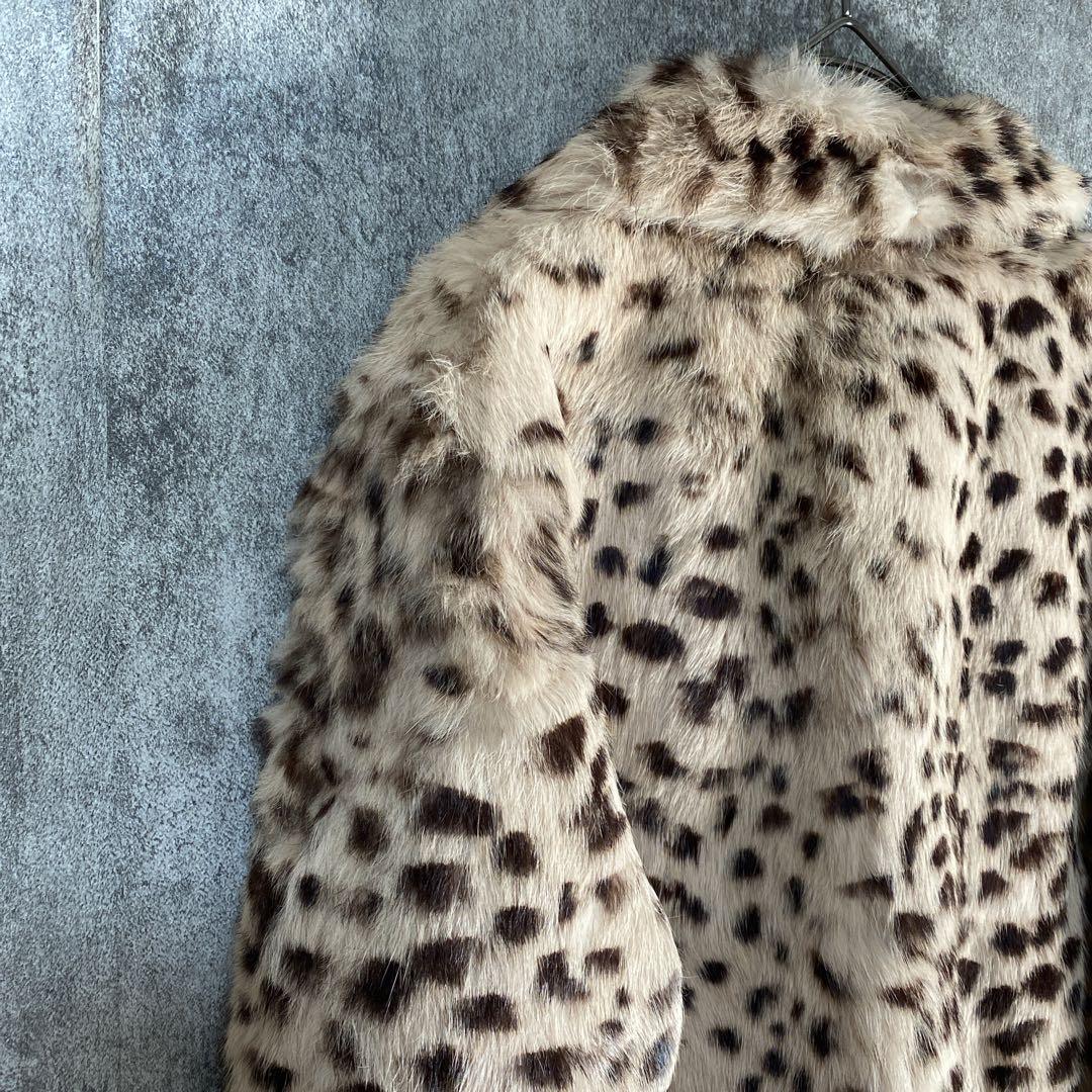 ラビットファー100% ヒョウ柄 ファーコート ダブルスタンダード 高級アウター