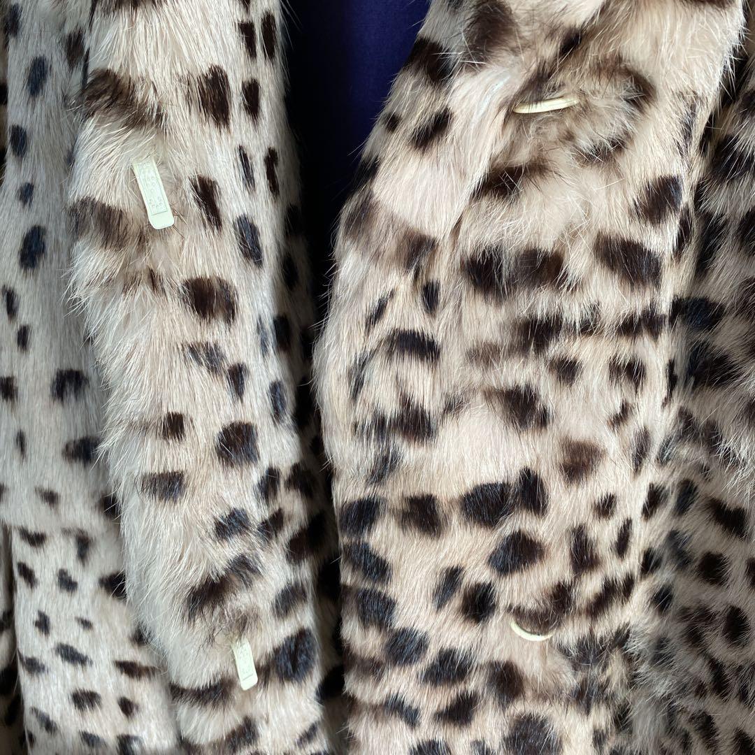 ラビットファー100% ヒョウ柄 ファーコート ダブルスタンダード 高級アウター