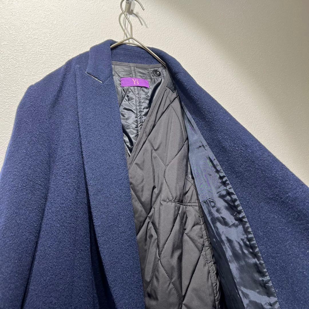 希少 ワイズ 上質 ウール チェスターコート キルティングライナー付き 中綿