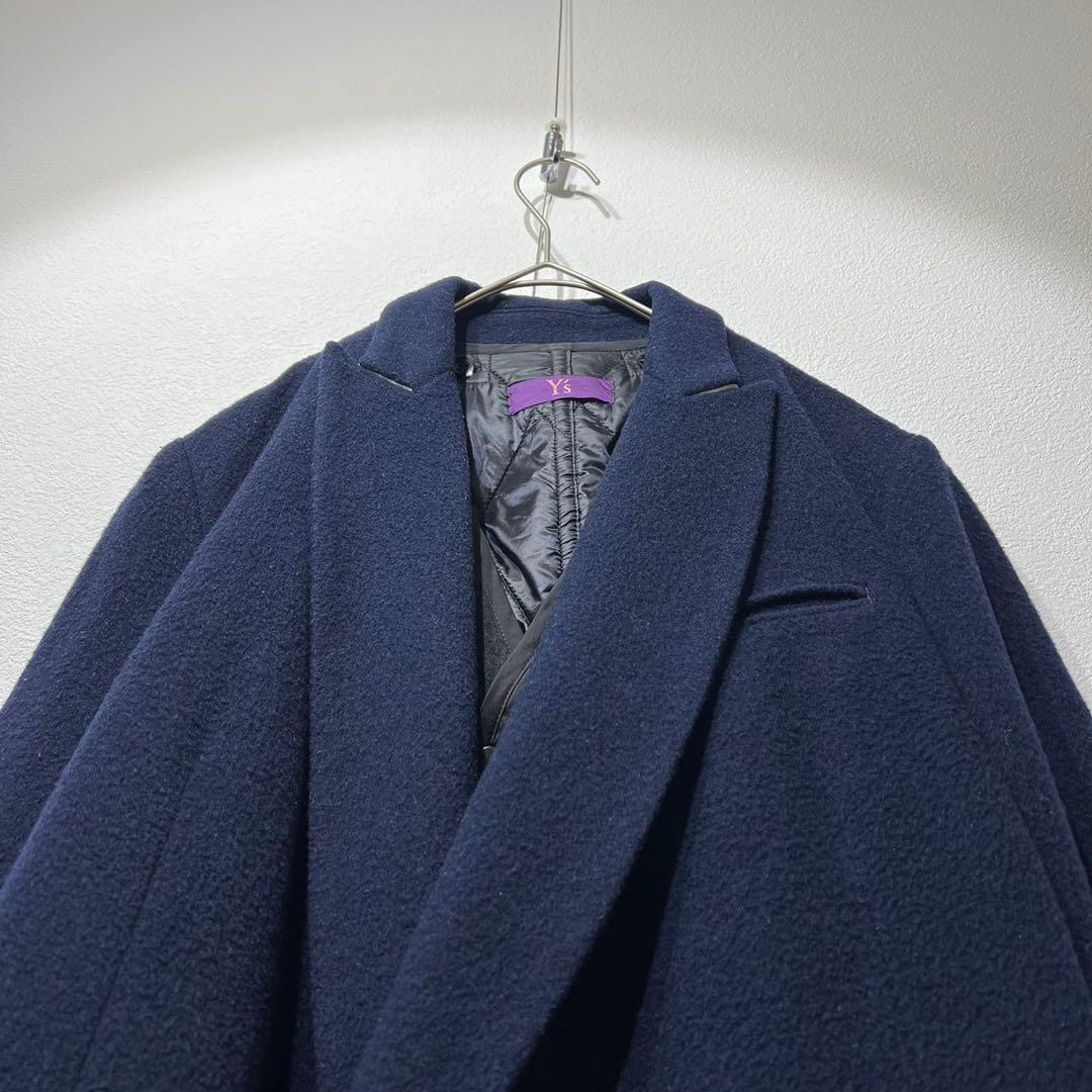 希少 ワイズ 上質 ウール チェスターコート キルティングライナー付き 中綿