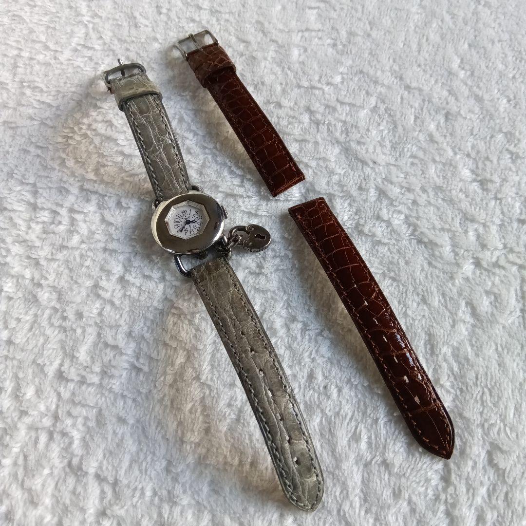 極美品‼️Obrey シルバー レザー時計 替えレザーバンド/クロコダイル 箱付