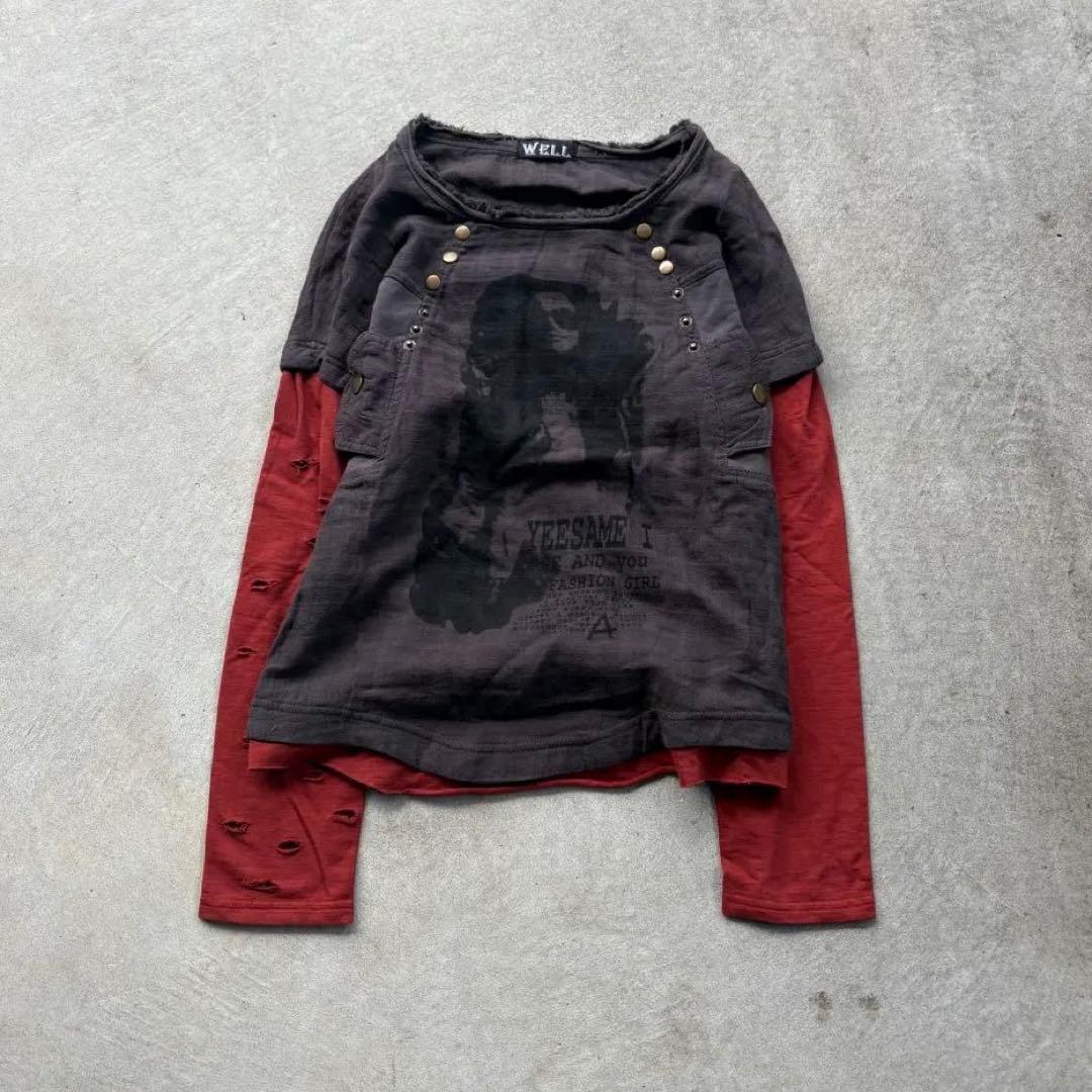 トップス 00s damage layered cutsew grunge y2k
