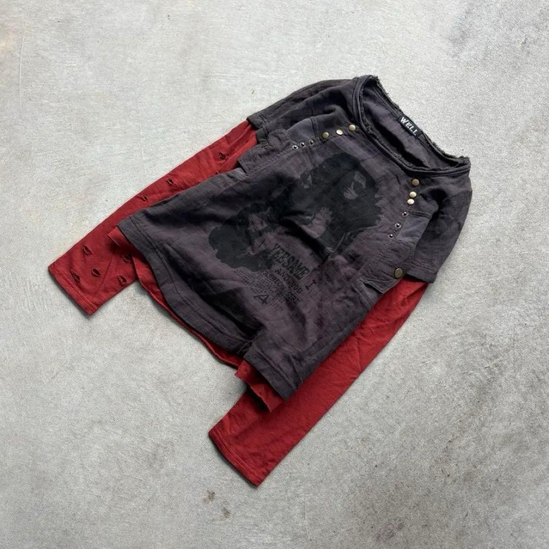 トップス 00s damage layered cutsew grunge y2k