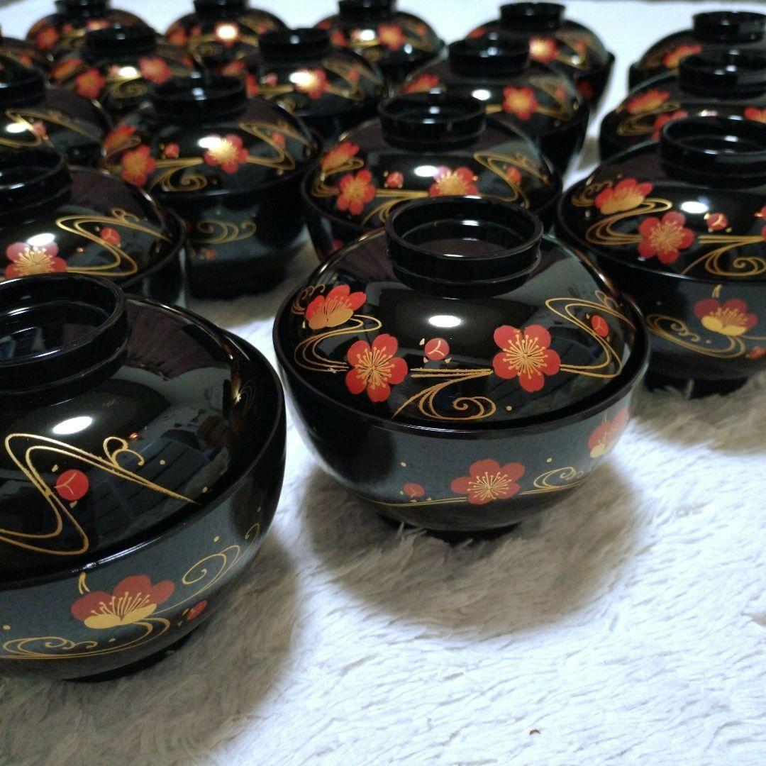 新品✬会津塗り　お吸い物椀蓋付き　流れ梅20客　漆器　桐箱入り