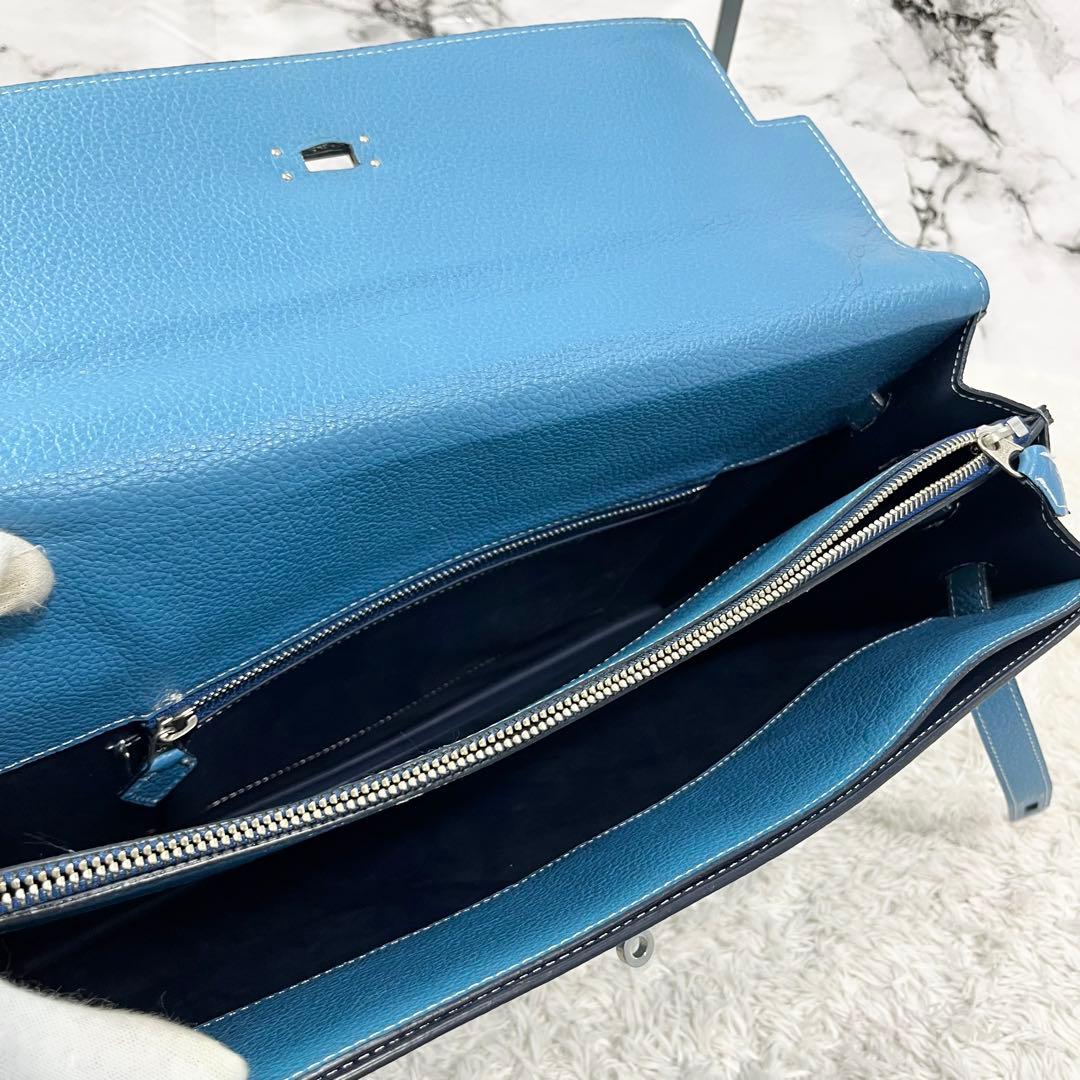  GRACE PARIS 青 レザービジネスバッグ