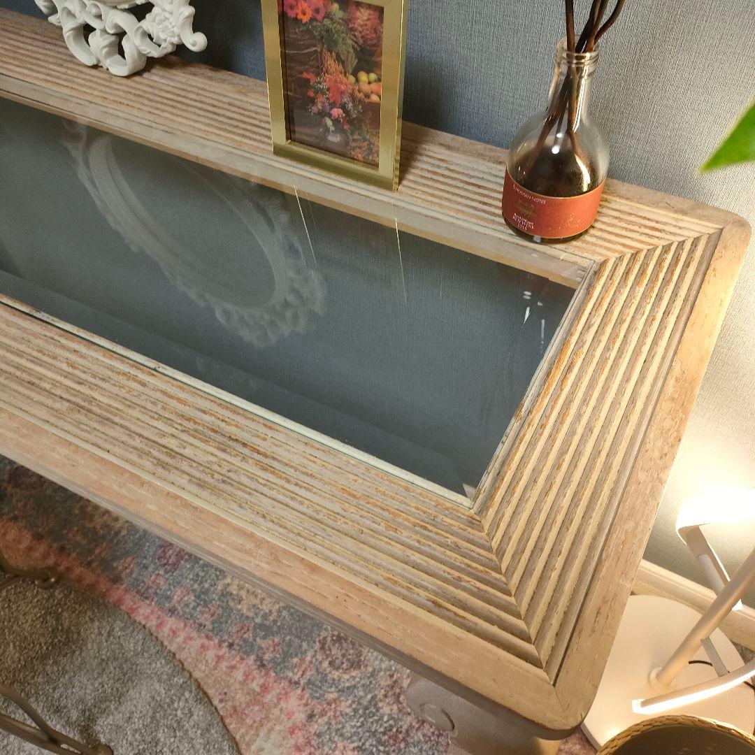 アメリカンシャビー コンソールデスク ガラス天板 猫脚デザイン