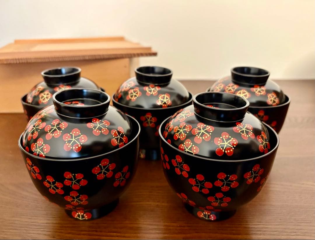 平安象彦 小吸物椀 紅梅 5客 懐石 料亭 割烹