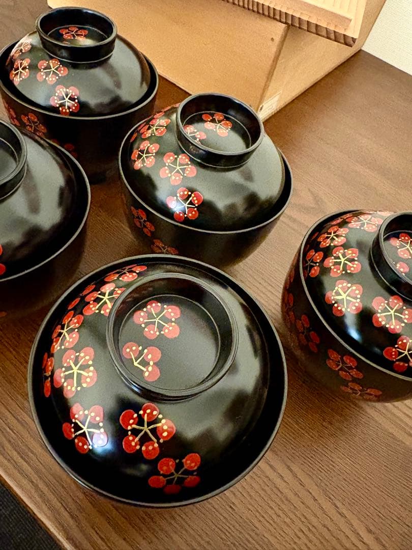 平安象彦 小吸物椀 紅梅 5客 懐石 料亭 割烹