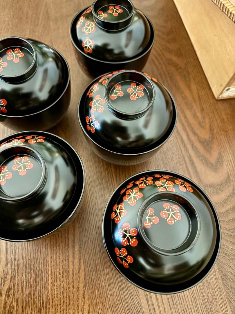 平安象彦 小吸物椀 紅梅 5客 懐石 料亭 割烹