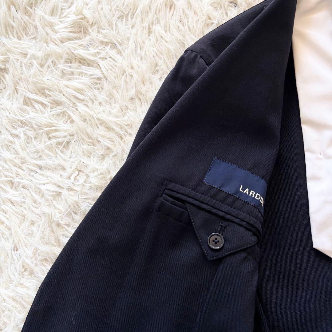 <美品>LARDINI 新ロゴ ネイビー ウール スーツ ブートニエール 48