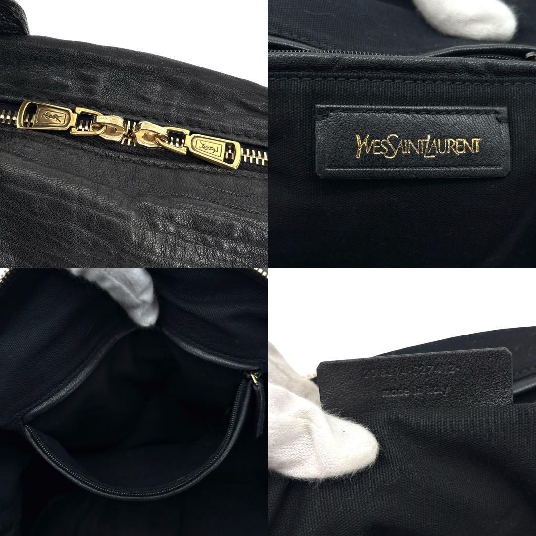 極美品】イブサンローラン ボストンバッグ　トートバッグ　型押し 　ロゴ　革