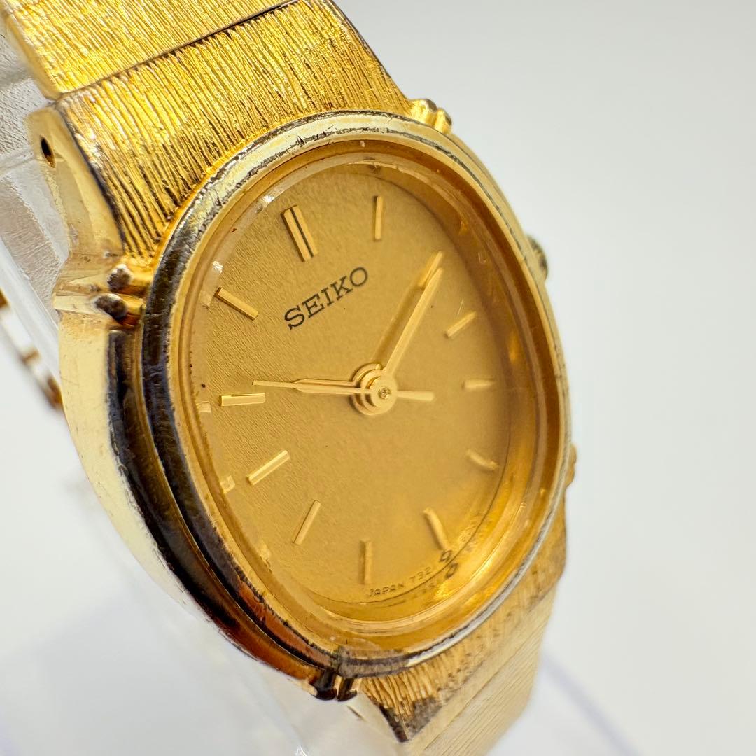 新品電池★稼働 SEIKO セイコー 腕時計 ゴールド オーバル 純正ベルト