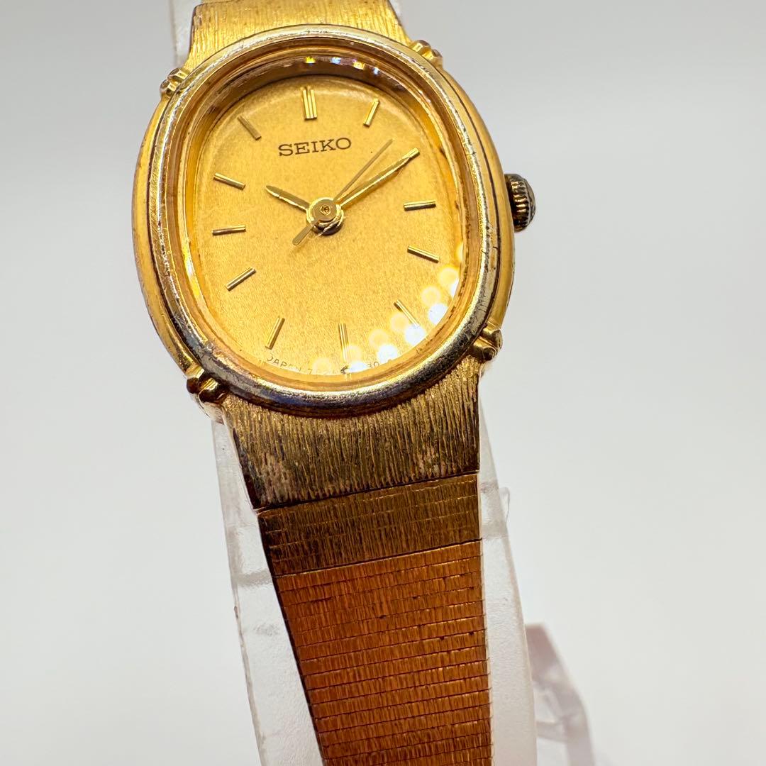 新品電池★稼働 SEIKO セイコー 腕時計 ゴールド オーバル 純正ベルト