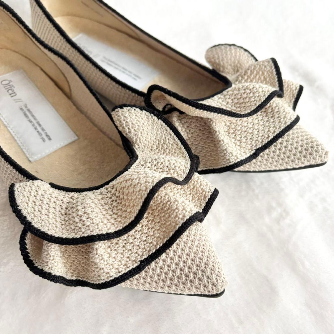 新品✨Offen フリルパンプス　ベージュ　黒　41 フラットシューズ　25