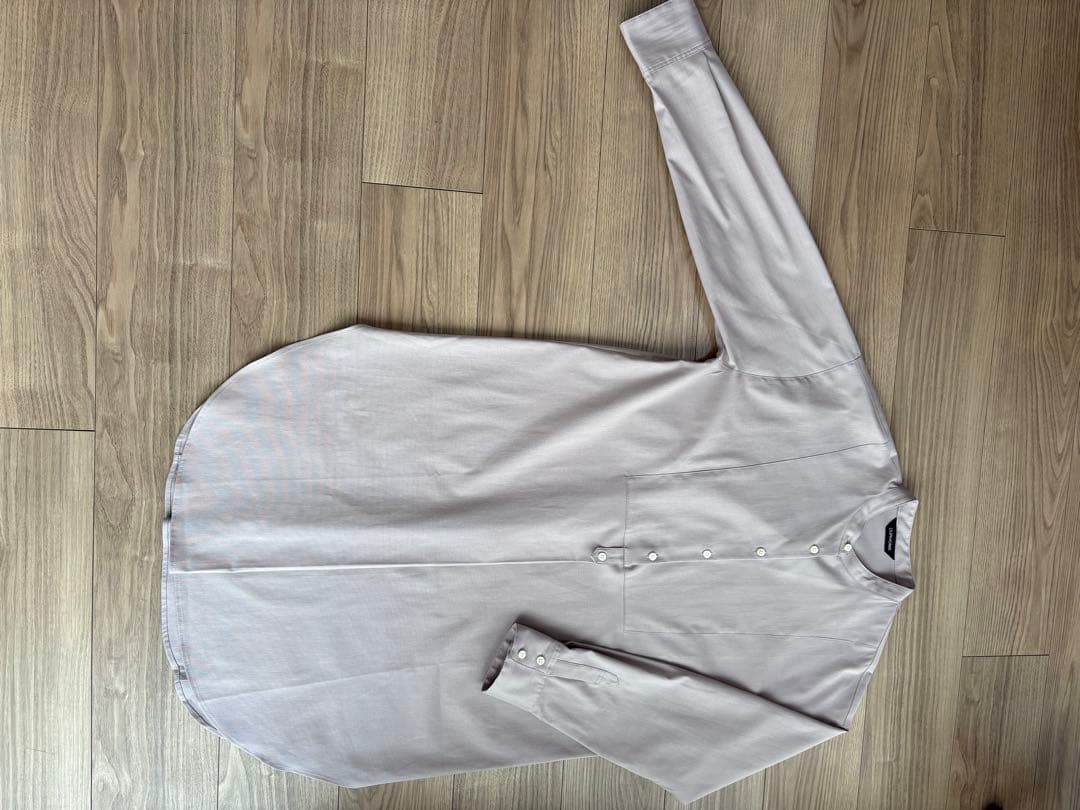 ＊our＊シワになりにくい胸元切り替えロングシャツ［グレイッシュピンク］