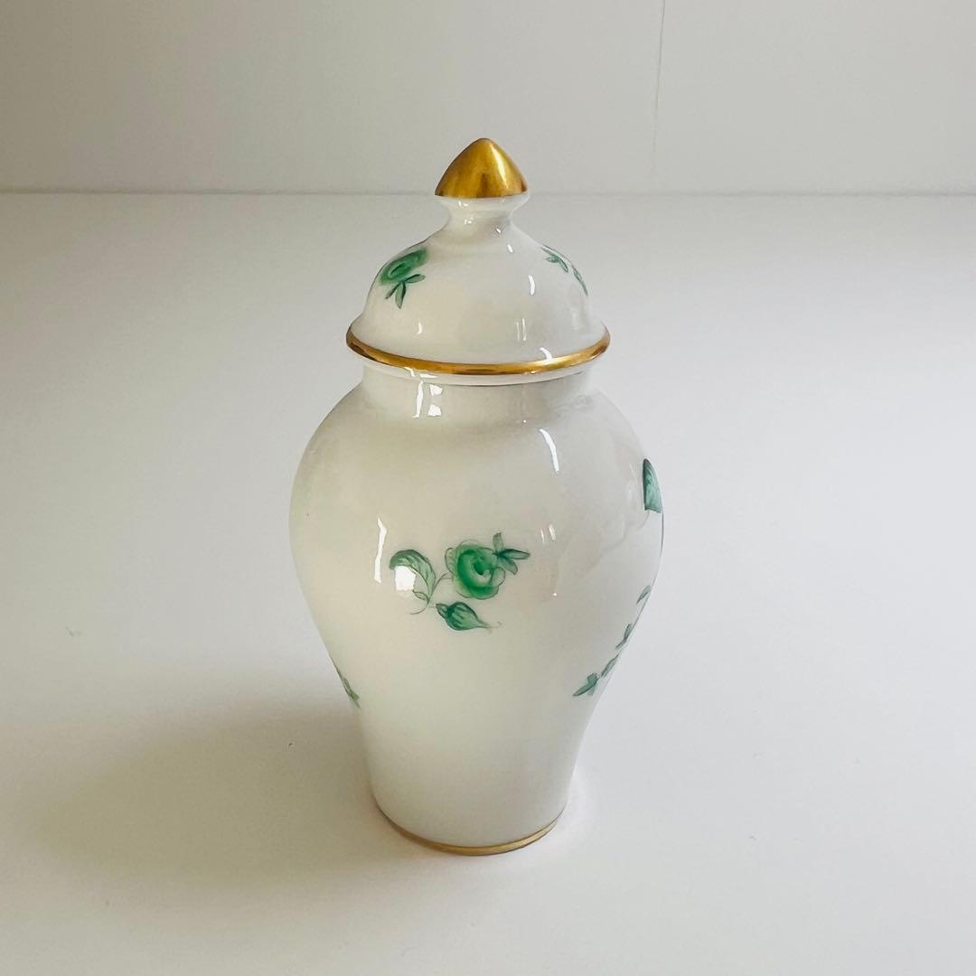 希少 Herend ヘレンド 花瓶 グリーン 薔薇 手描き 花器 飾り壺
