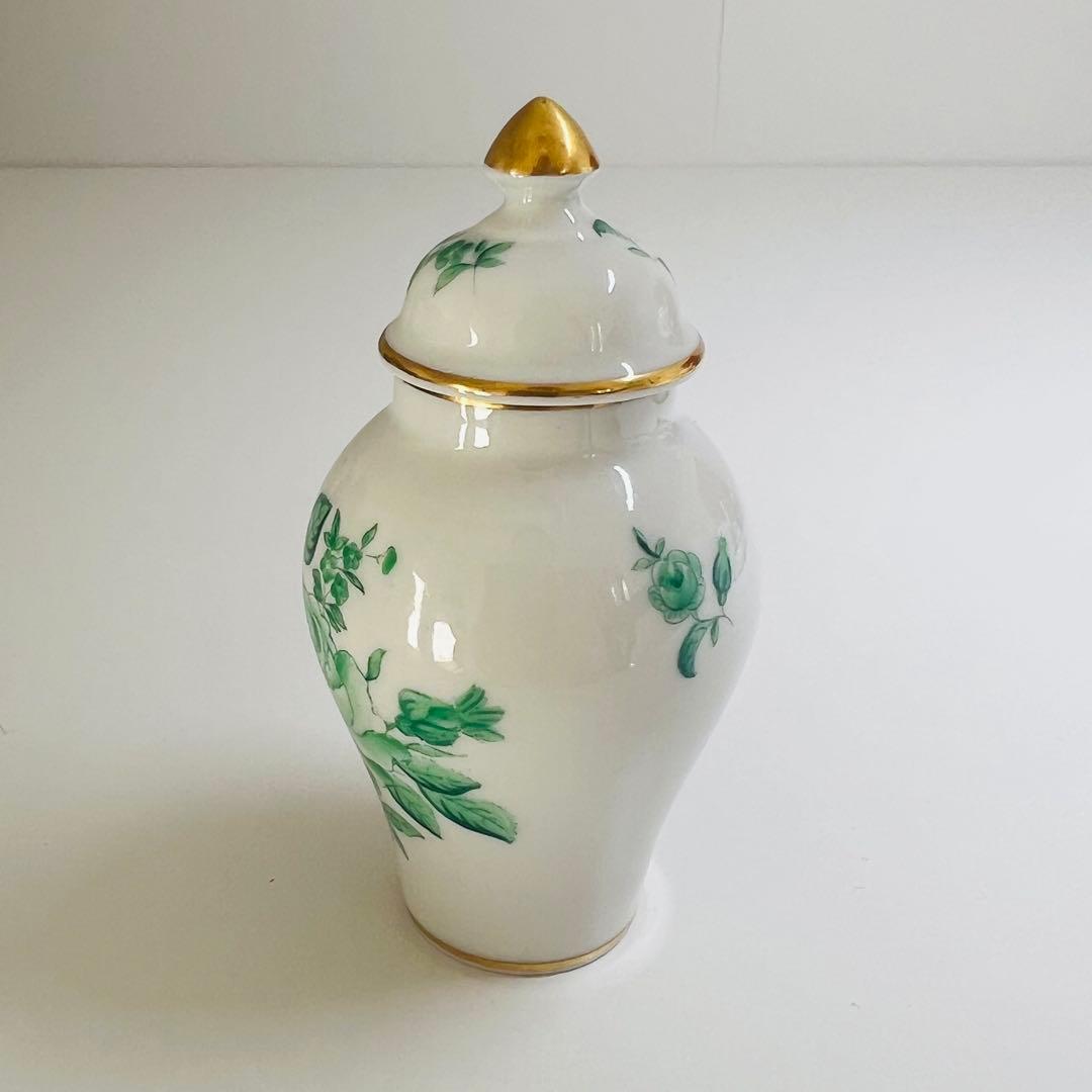 希少 Herend ヘレンド 花瓶 グリーン 薔薇 手描き 花器 飾り壺