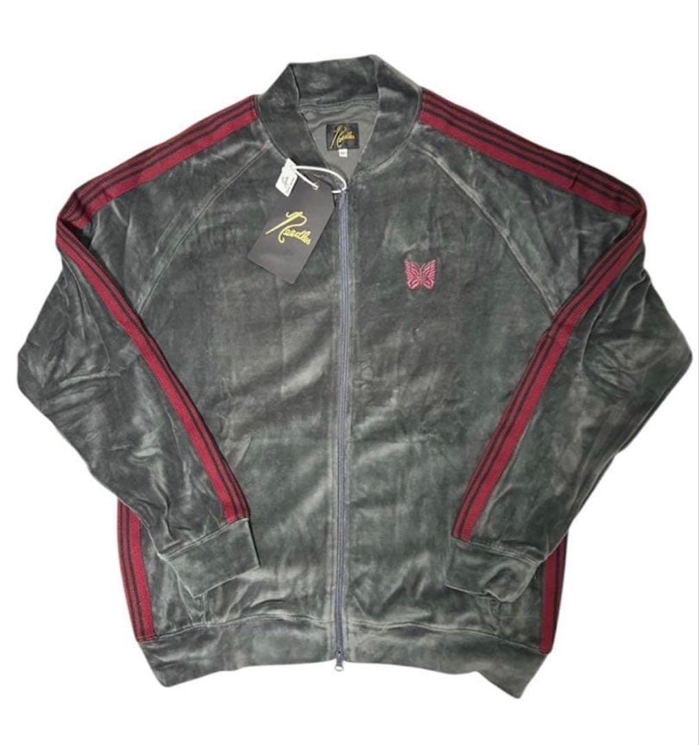 Needles ジップアップジャケット Lサイズ グレー/バーガンディ　ベロア
