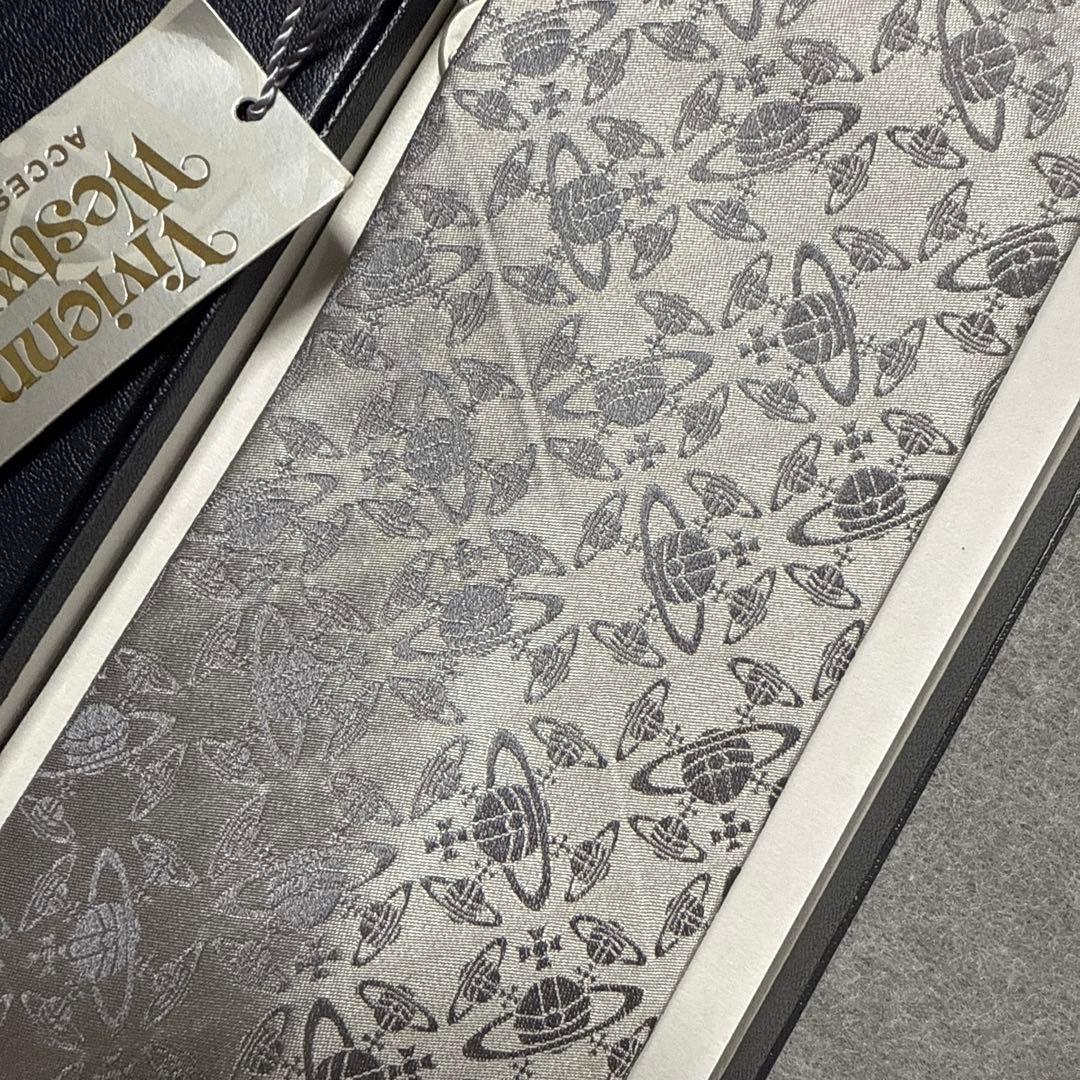 未使用タグ付　ヴィヴィアンウエストウッド　ネクタイ　銀　オーブ柄総柄　結婚式