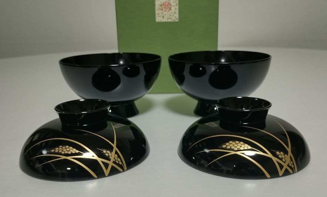 京都　平安象彦　稲穂蒔絵　吸物椀　2客