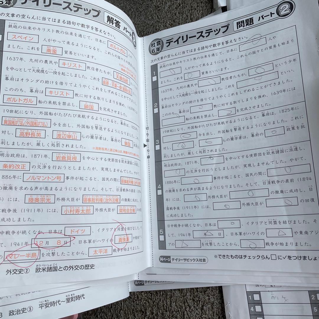 最新　サピックス　6年生　社会　表紙　夏講習　デイリーステップ　ポイントの整理