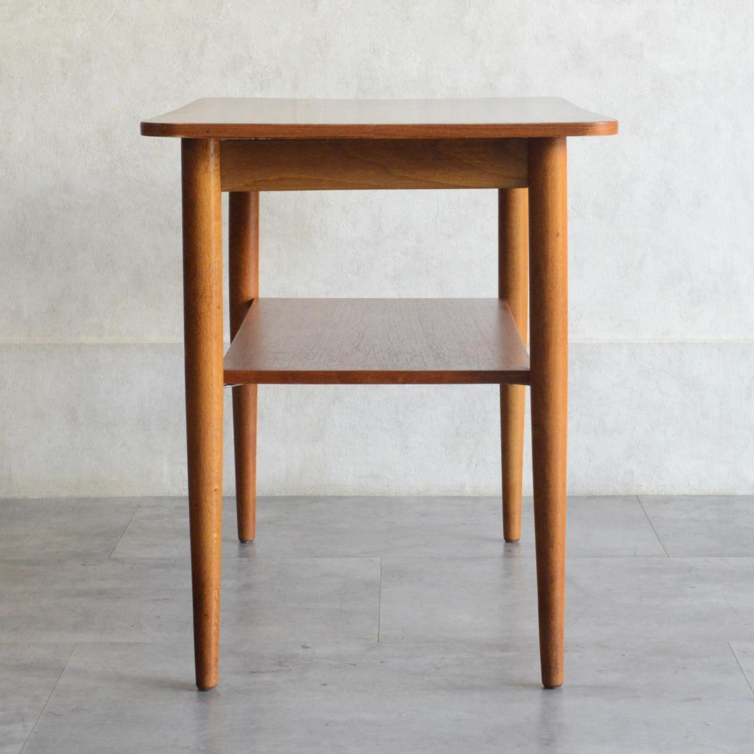 デンマーク 北欧ヴィンテージ チーク サイドテーブル 棚付き 北欧家具
