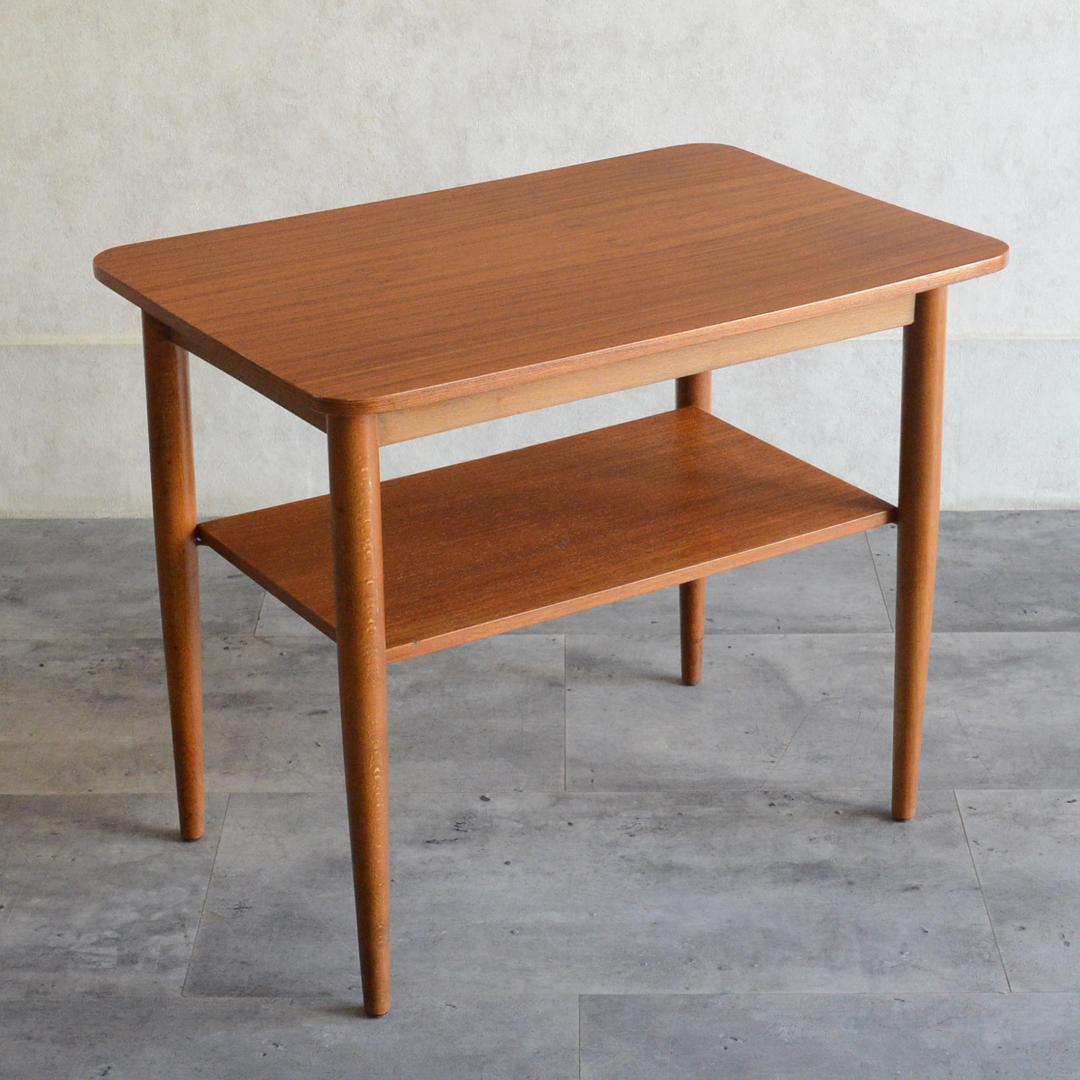 デンマーク 北欧ヴィンテージ チーク サイドテーブル 棚付き 北欧家具