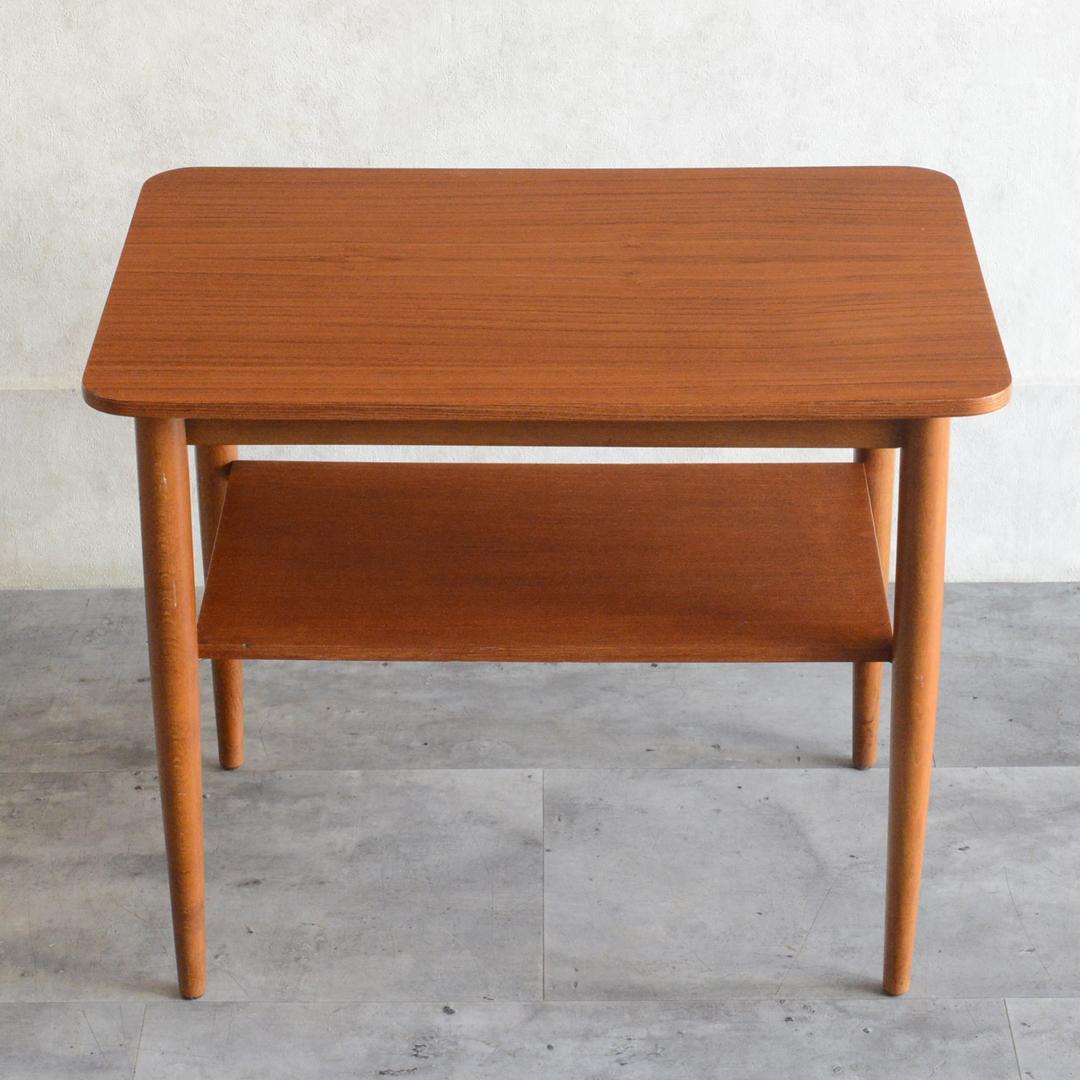 デンマーク 北欧ヴィンテージ チーク サイドテーブル 棚付き 北欧家具