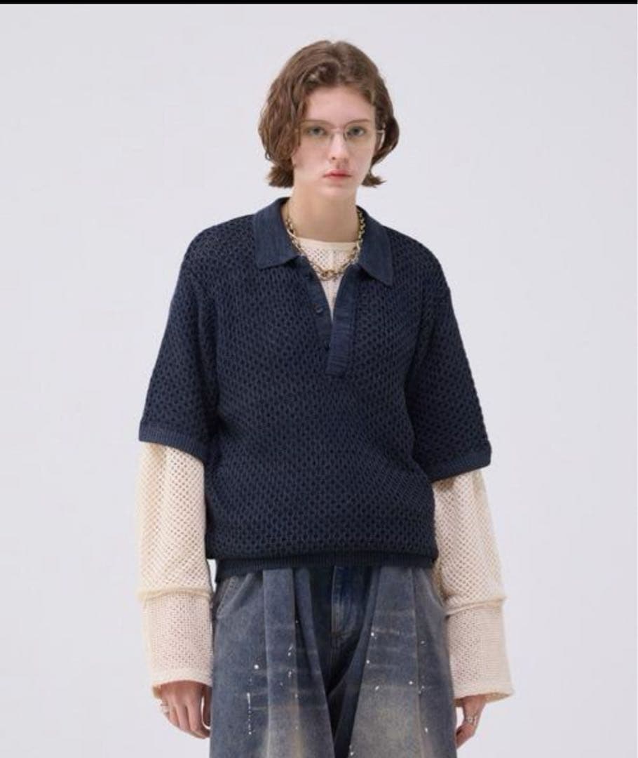 soerte マルチカラージャガードニットポロ 2 BLK