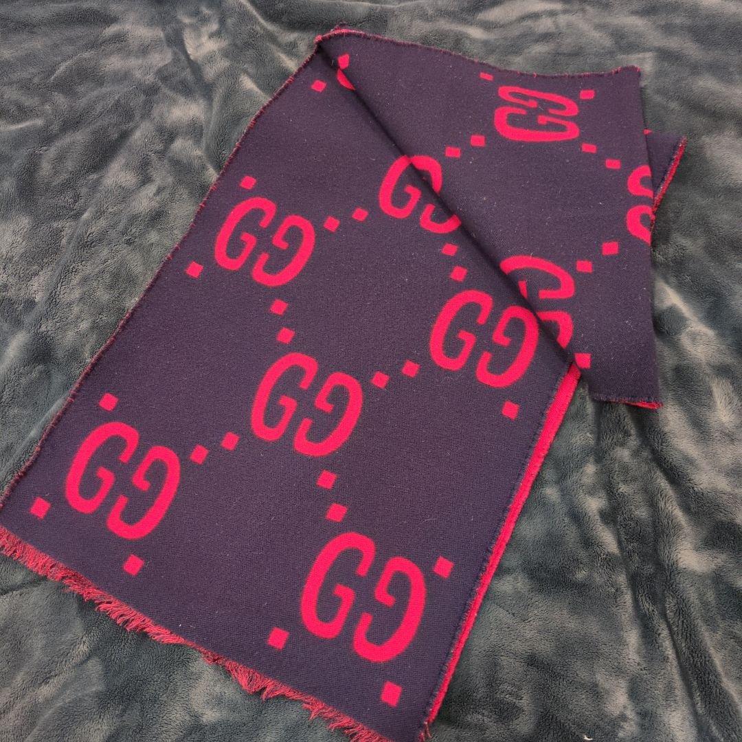 GUCCI　ジャンボGGロゴマフラー 　ジャガード　リバーシブル