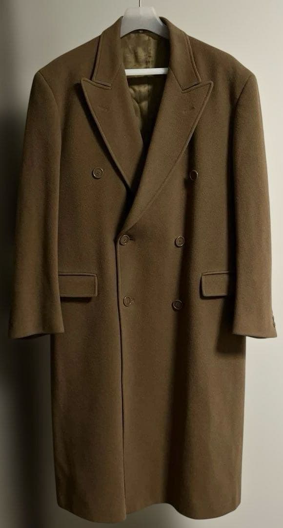 ブラウン ダブルブレスト ロングコート　ウールカシミア　イタリア製　キャメル