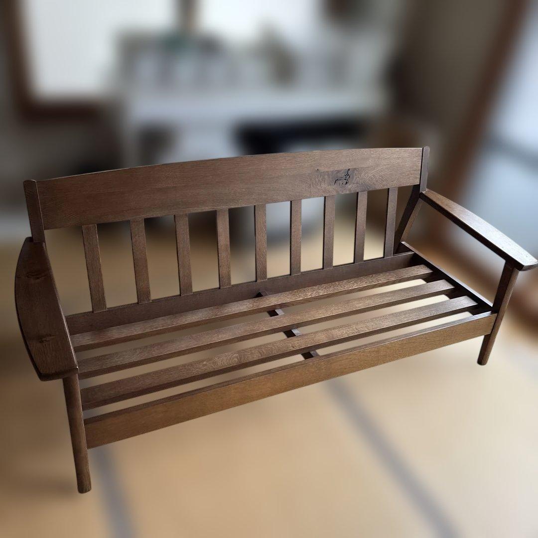 木製フレーム グレー系ソファ 3人掛け