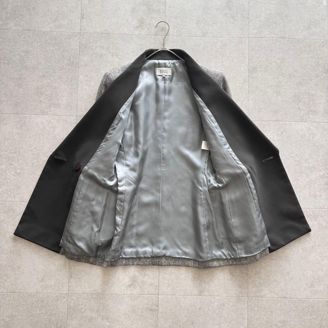 ミスディオール　テーラードジャケット　ダブル　ウールシルク混　ツイード　グレー