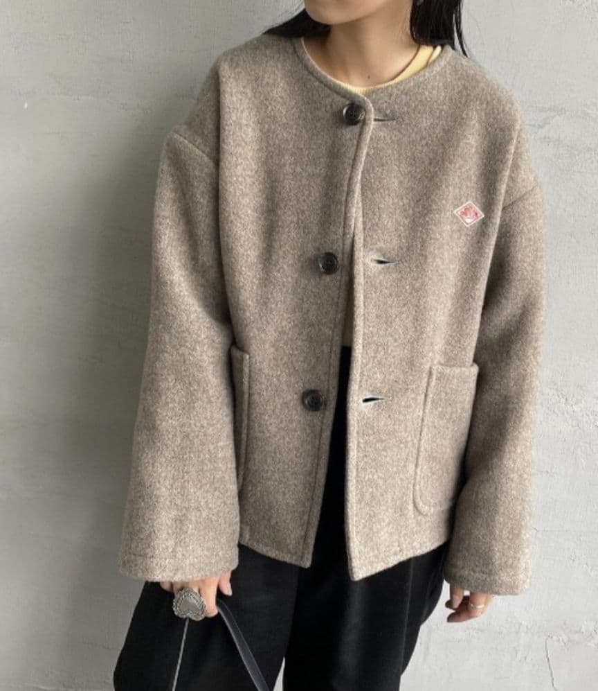 美品✧DANTON ウールライトパイル ノーカラージャケット 36 ベージュ