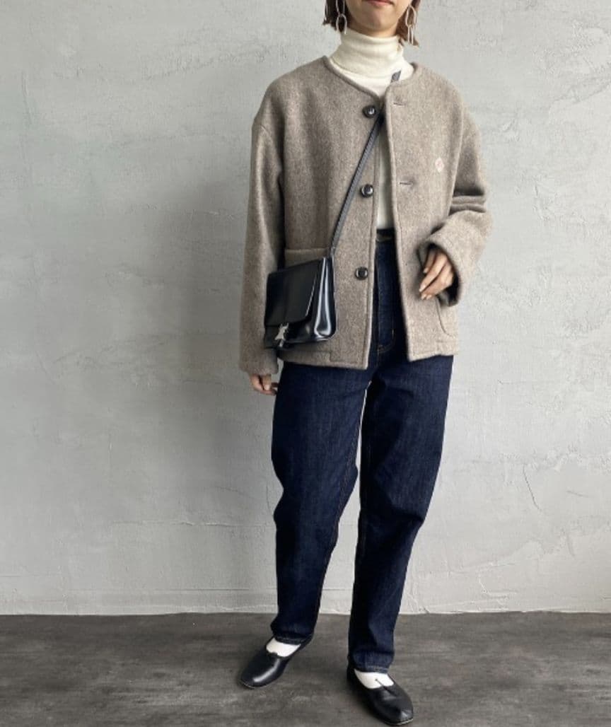 美品✧DANTON ウールライトパイル ノーカラージャケット 36 ベージュ