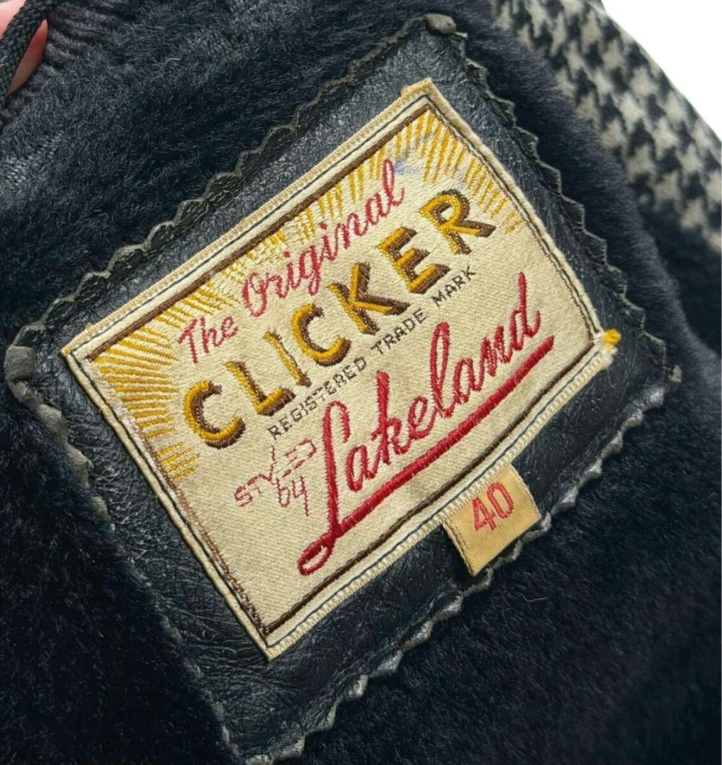 クリッカー レザー切り替え ファラオジャケット カーコート 千鳥格子柄 40