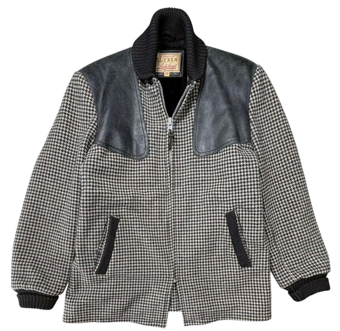 クリッカー レザー切り替え ファラオジャケット カーコート 千鳥格子柄 40