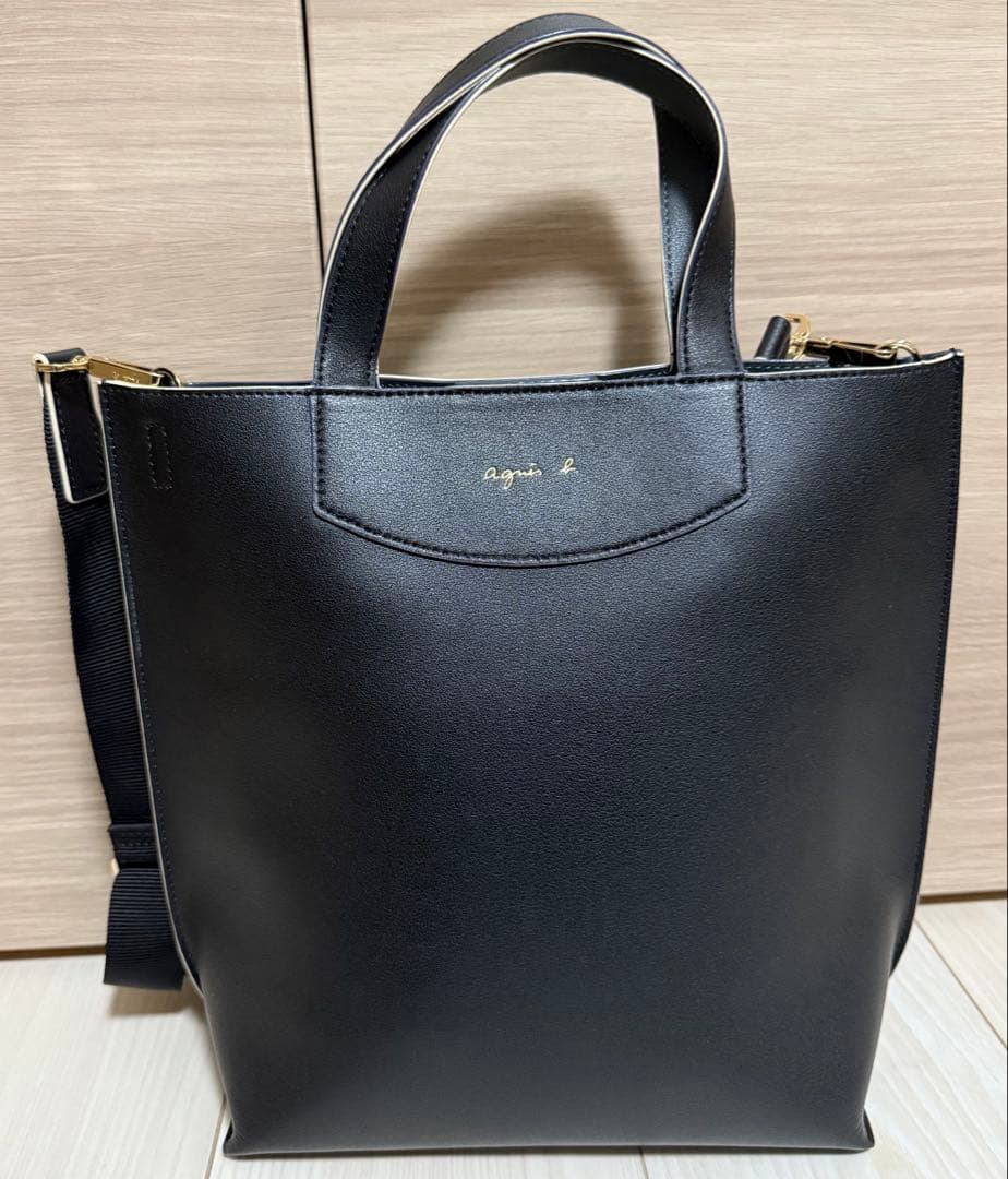 【美品】agnes b. 2wayショルダーバッグ レザー ブラック グリーン