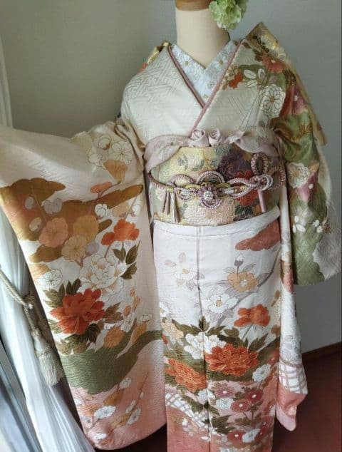 処分セール！1/18(日)まで！425.振袖7点セット 正絹　フルセット　成人式