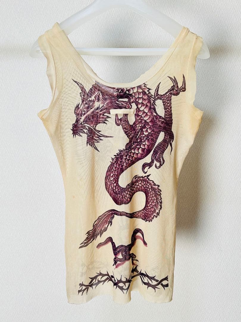 ジャンポールゴルチェ ファム ドラゴン&ハートタトゥー パワーネットタンクトップ