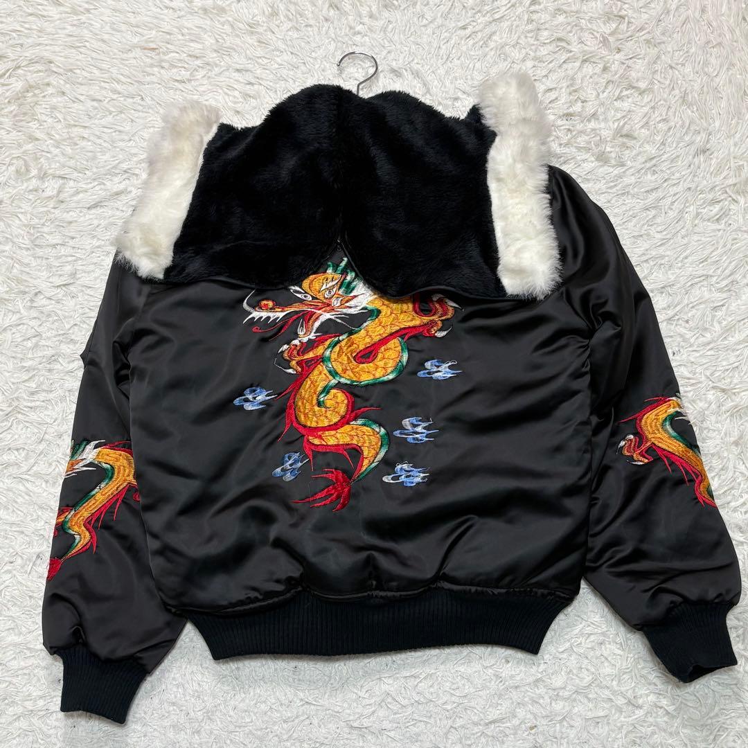 コリアン フード フライトジャケット ドラゴン US Sサイズ ブラック