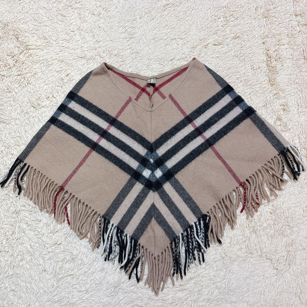 【レア✨️】バーバリー ウール カシミヤ ベージュ ノバチェック ポンチョ