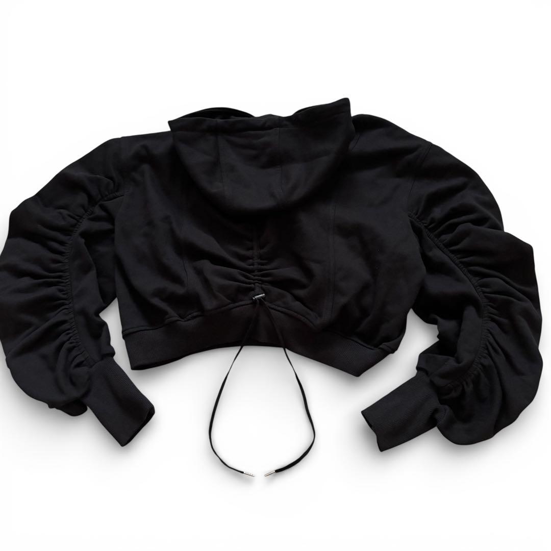 Ameri ギャザー ジップアップパーカー ブラック