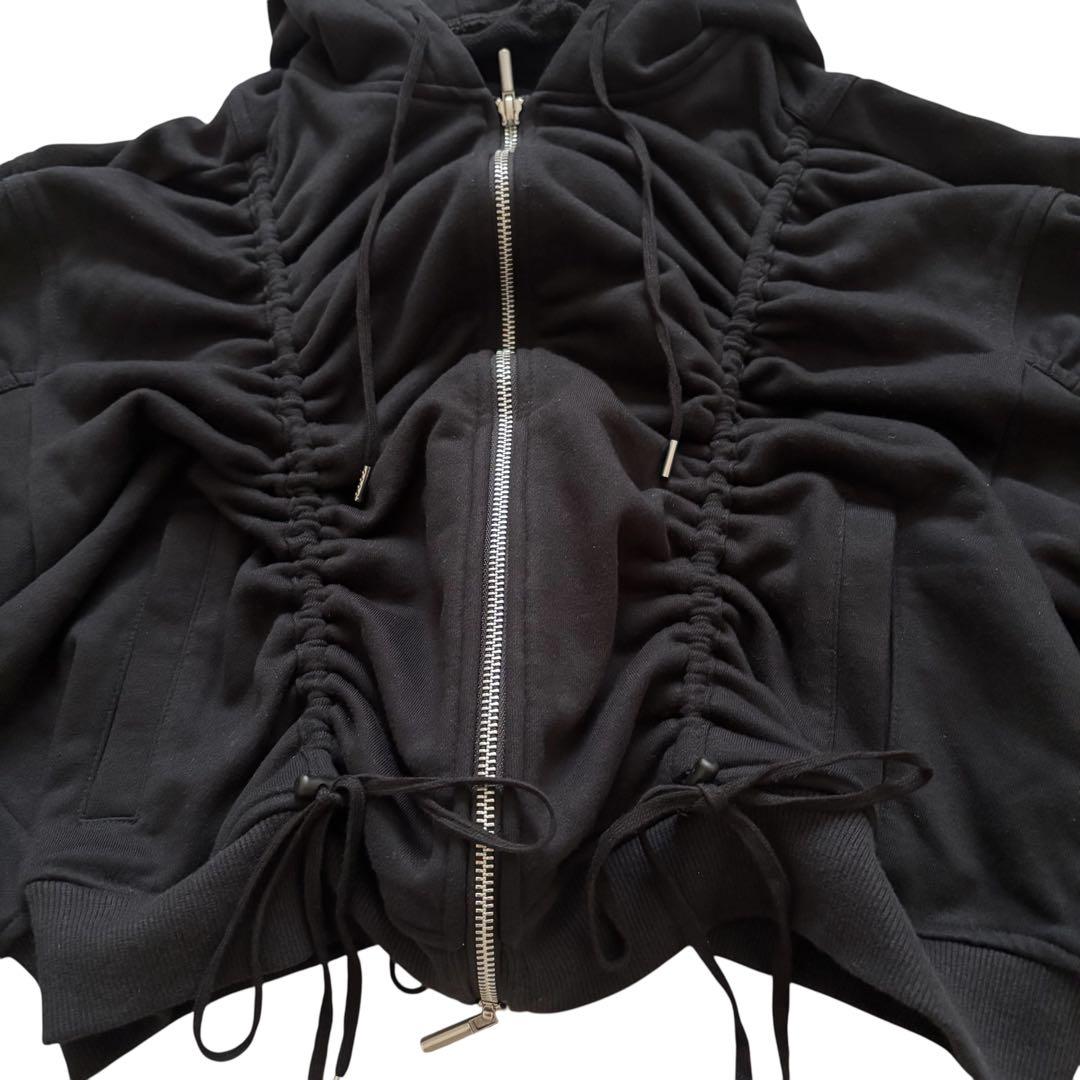 Ameri ギャザー ジップアップパーカー ブラック