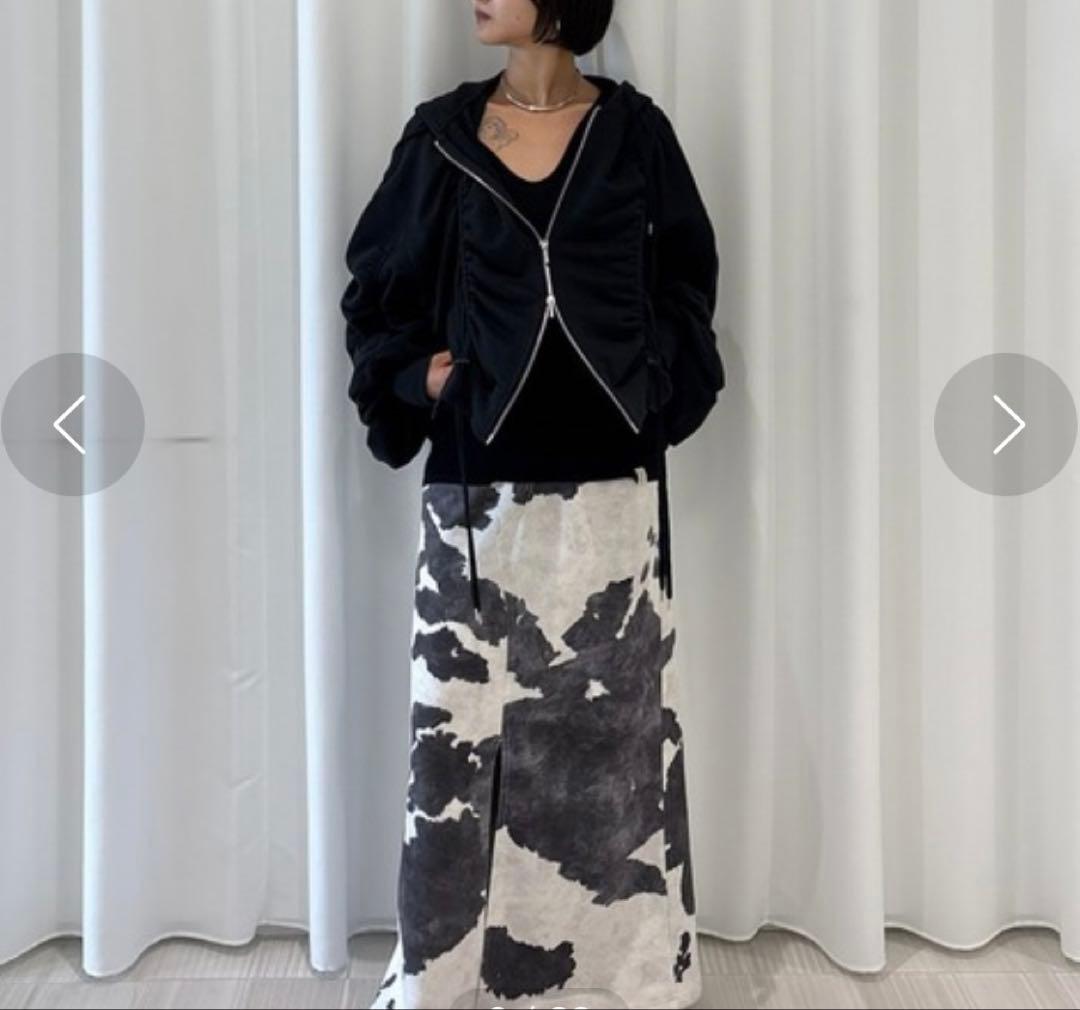 Ameri ギャザー ジップアップパーカー ブラック