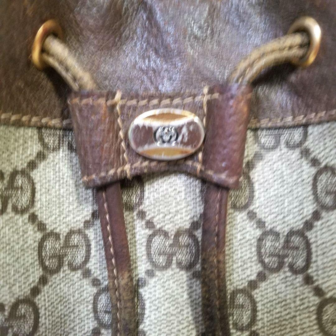 【正規品】GUCCI 巾着型ショルダーバッグ GG シェリーライン PVC 本革